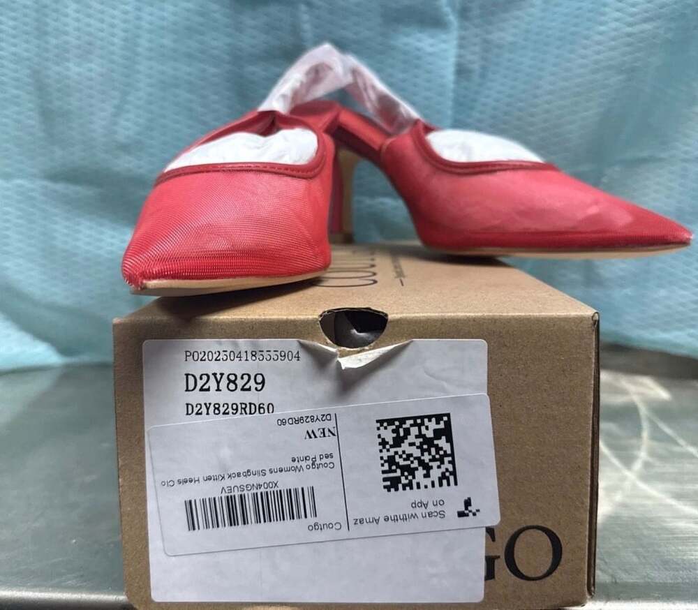 Coutgo Slingback Kitten Heels Size 6 Red Mesh Pointed Toe
